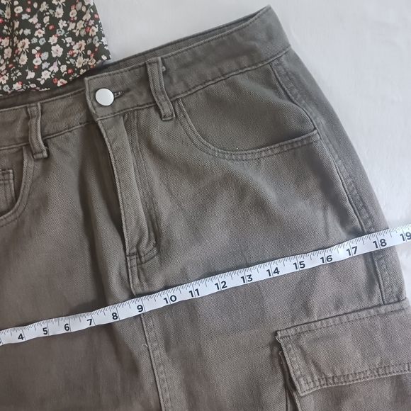 Shein Sxy • Women's Army Green High Waist Cargo Flap Pocket Denim Jean Skirt - Picture 14 of 16